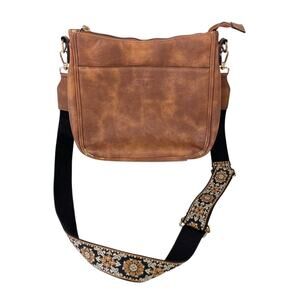 Bostanten Nola Hobo Crossbody Bag Vegan Leather Purse Brown Embroidered Strap